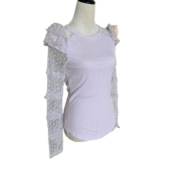 Free People light pastel purple all lace sleeve fitted spring shirt blouses - Picture 2 of 8